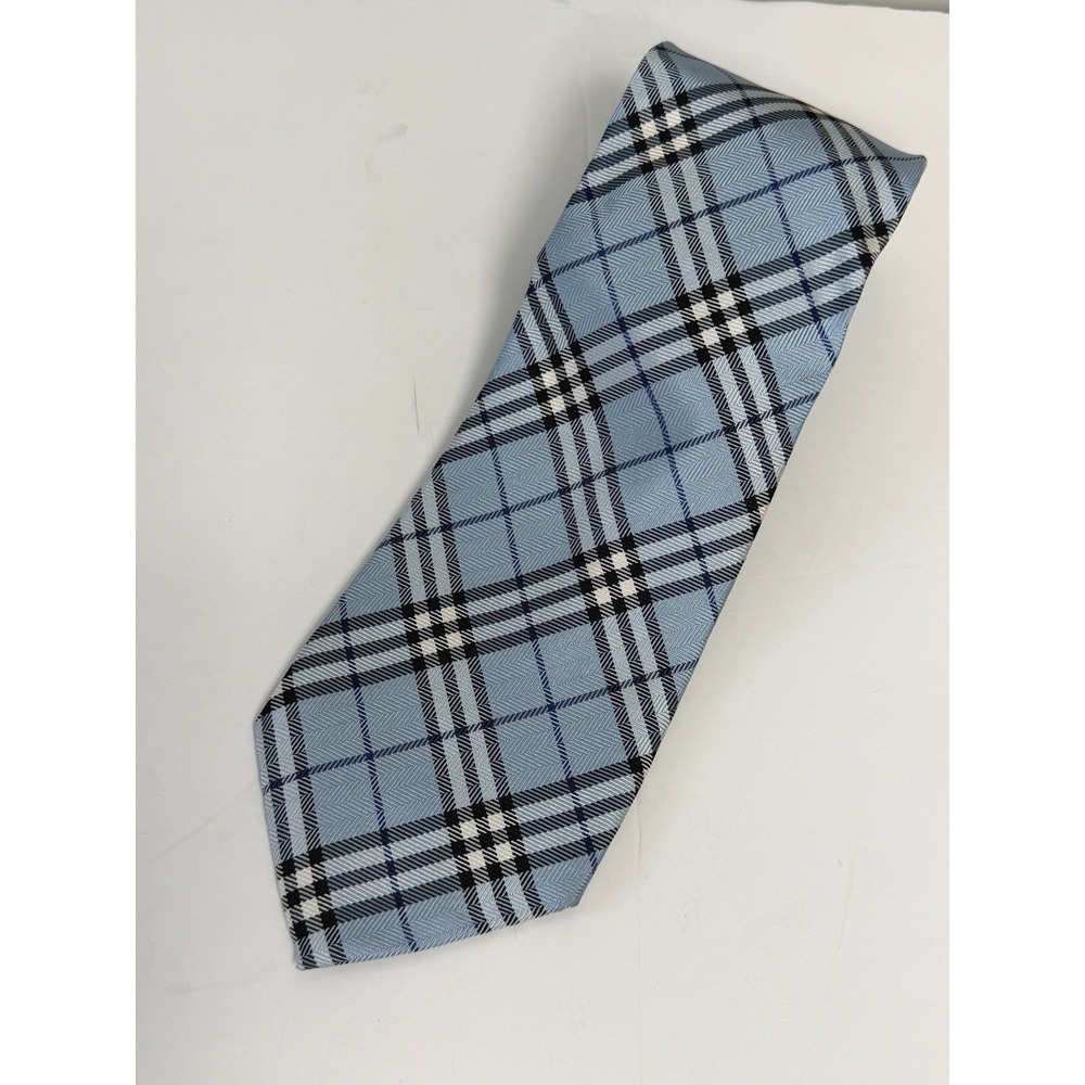 Burberry London Necktie Mens OS Blue Plaid Classic Silk Luxury Accessory GWBLA
